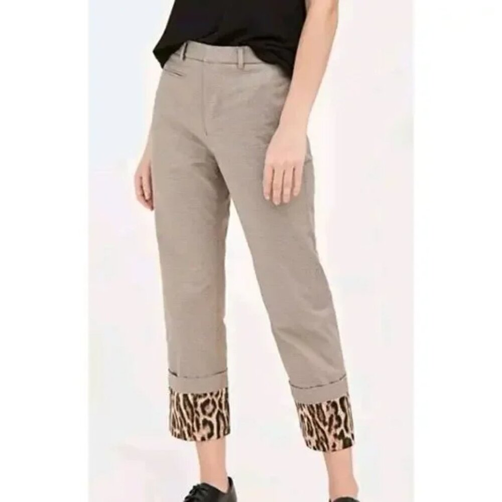 R13 Mini Houndstooth Trouser Leopard Print Silk Cuff 25 - Picture 2 of 11
